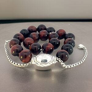 David Yurman Tiger Eye Spiritual Beads Bracelet 6.6 - 8.5" Silver 8 mm Estate